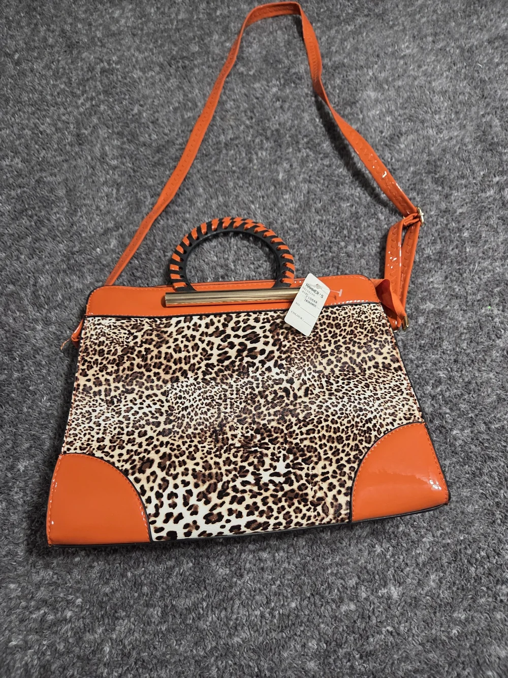 Orange Leopard Print Tote Bag with Top Handle
